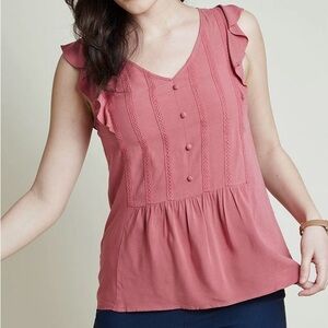 MODCLOTH Pink Peplum Flutter Sleeve Camisole Top
